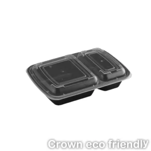 32oz rectangular microwaveable container with lid 2 compartment 150 sets 634560 2 1