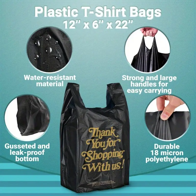 7f81464c752c42d2ac2ded5904f25144 goods 1/6 Size Black 24 MIC - Plastic T-Shirt Bag - 400/Case